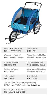 2021 Vélo en aluminium Baby Trailer pour enfants 2 supports MTB 14' roue avant et 20' roues arrière