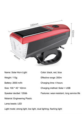Lumière de vélo à charge solaire et USB bleue 2000mAh Feuille avant pour le vélo sur route MTB