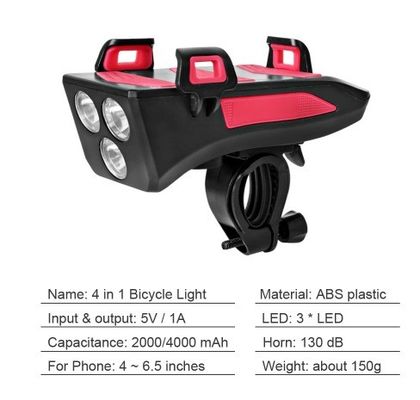 USB Rechargeable LED vélo phare vélo corne porte-téléphone Powerbank pour la nuit